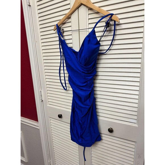 La Femme Lace-Up Back Mini Dress in Royal Blue Sz 6 - Picture 2 of 5